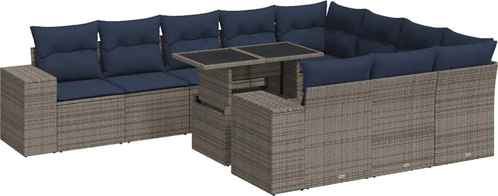 vidaXL 11 részes szürke polyrattan akácfa kerti ülőgarnitúra párnákkal