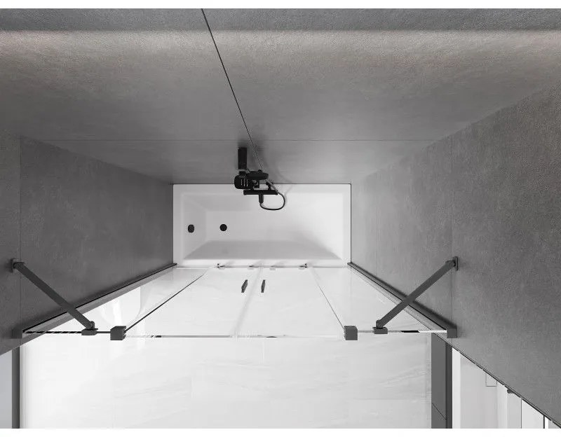 Mexen Velar Duo, 2 szárnyas eltolható kádparaván 150 x 150 cm, 8mm átlátszó üveg, fekete matt profil, 896-150-000-02-70