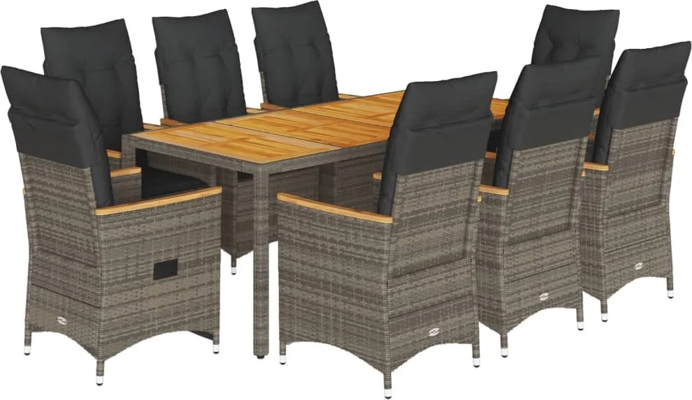 vidaXL 9 részes szürke polyrattan kerti étkezőgarnitúra párnával