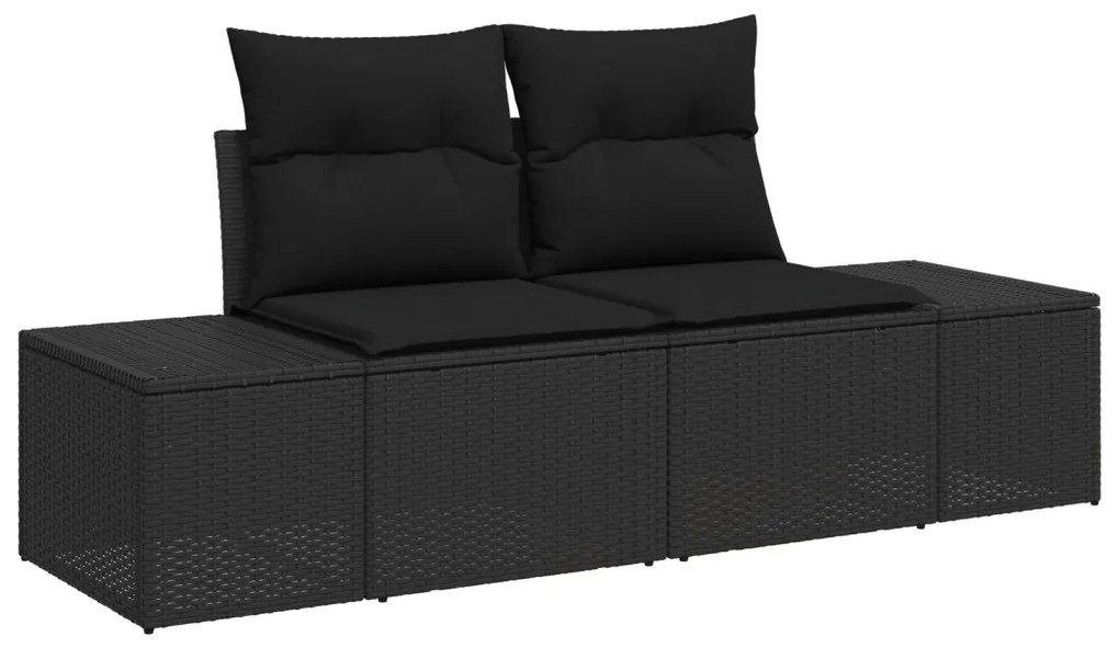 6 darabos Kerti Kanapé Szett Párnákkal, Fekete Poli Rattan Acacia
