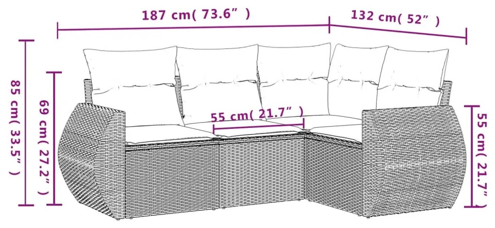 4 részes bézs polyrattan kerti ülőgarnitúra párnákkal