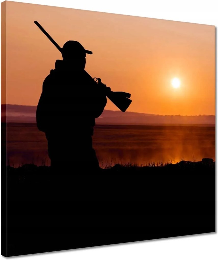 Vászonkép 40x40 Vadász a reggeli háttérben