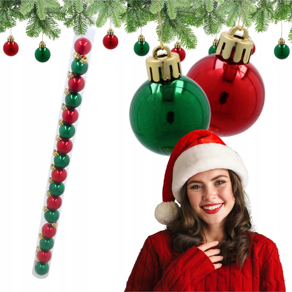 Karácsonyfadísz gömbök 16 darabos szett Zöld És Piros 3cm