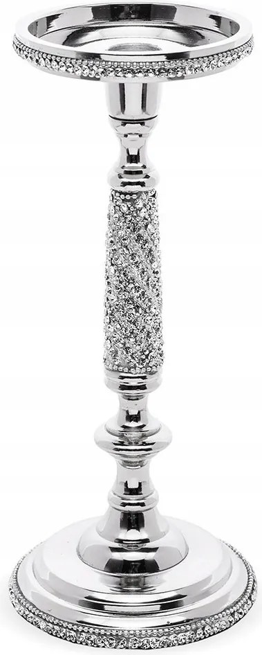 Ezüst Fém Gyertyatartó 28cm Kövekkel 30