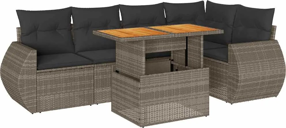 vidaXL 6 részes szürke polyrattan kerti ülőgarnitúra párnákkal