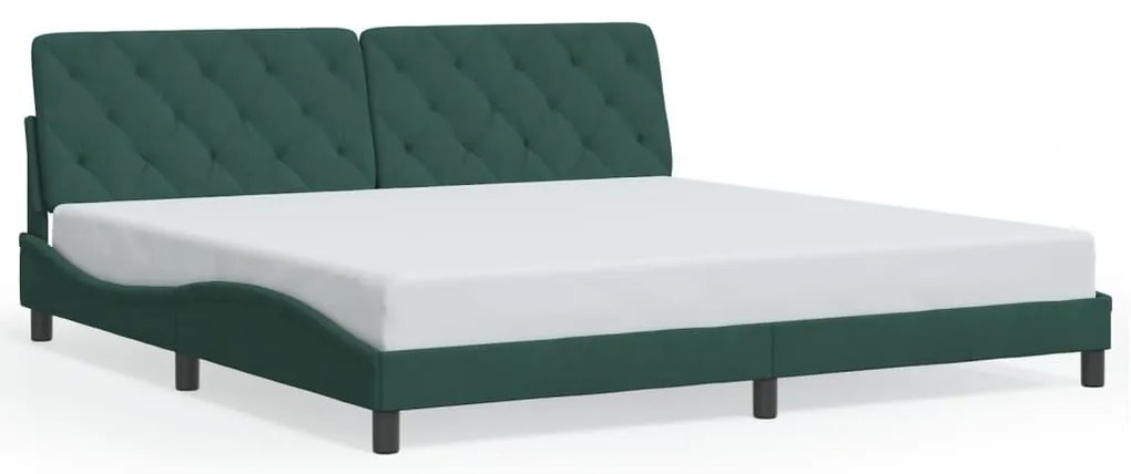 sötétzöld bársony ágykeret LED-világítással 200 x 200 cm