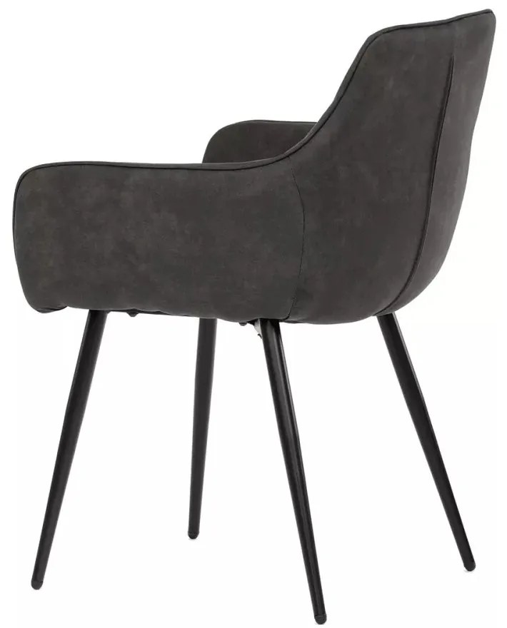 Scaun de dining modern cu brațe, cu cusături decorative elegante. Tapițerie din material textil negru. DCH-225. Livrare din stoc.