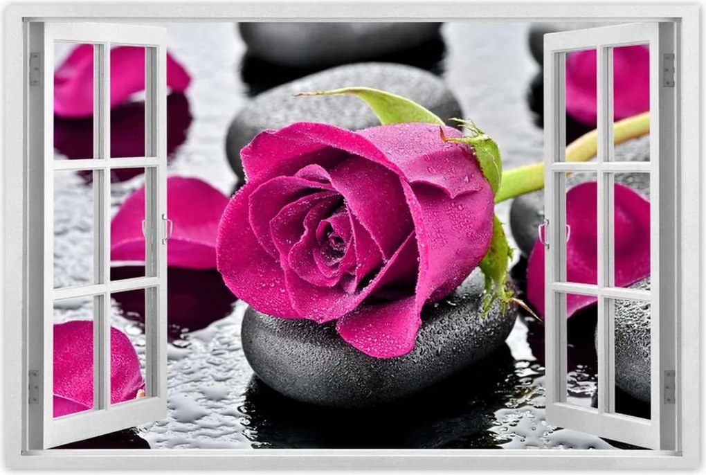 Poszterek 120x80 Rózsaszín rózsa köveken