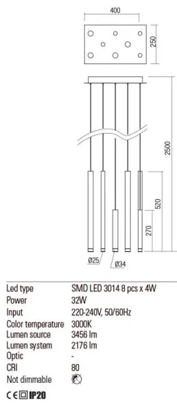 Redo 01-2049 - LED Csillár zsinóron MADISON 8xLED/4W/230V fényezett króm/fekete/réz