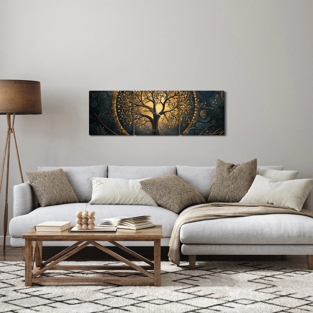 Kép – Arany aurájú fa (órával) (90x30 cm)