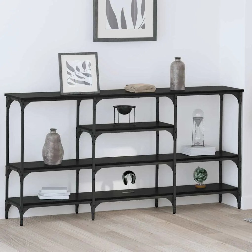 Konzolasztal polcokkal Musta tammi 160 x 29 x 80 cm Faanyag