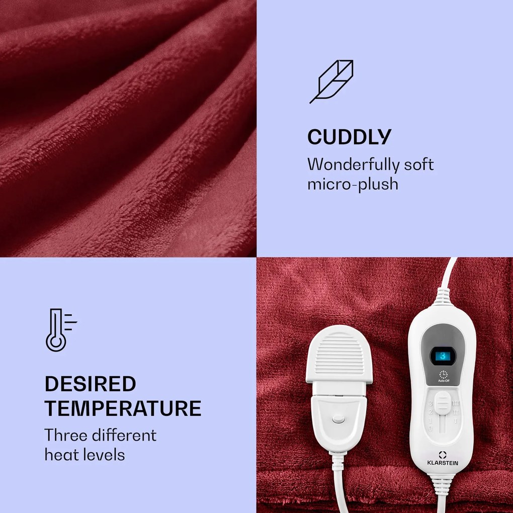 Klarstein Dr. Watson XL, melegítő takaró, 120 W, 3 fűtési fokozat, mosható, 180 x 130 cm, vezérlőpanel