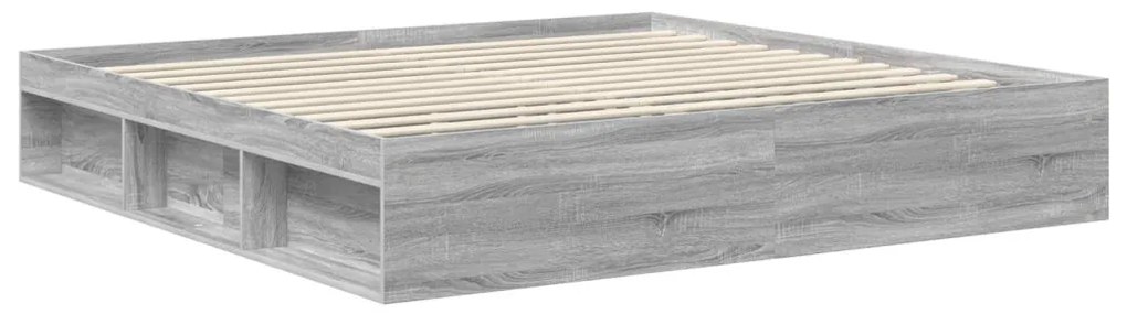 vidaXL Ágykeret fejtámlával Szürke Sonoma 200 x 200 cm Tömör fenyőfa