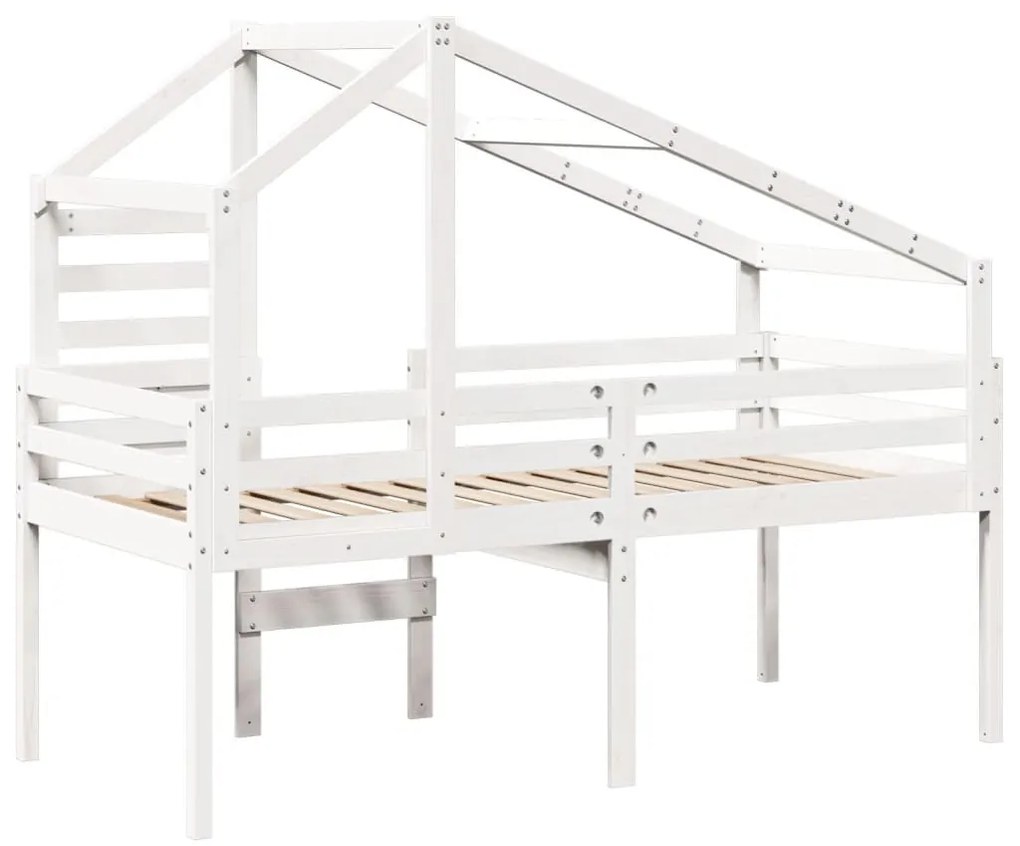 fehér tömör fenyőfa magasított ágy tetővel 80 x 200 cm