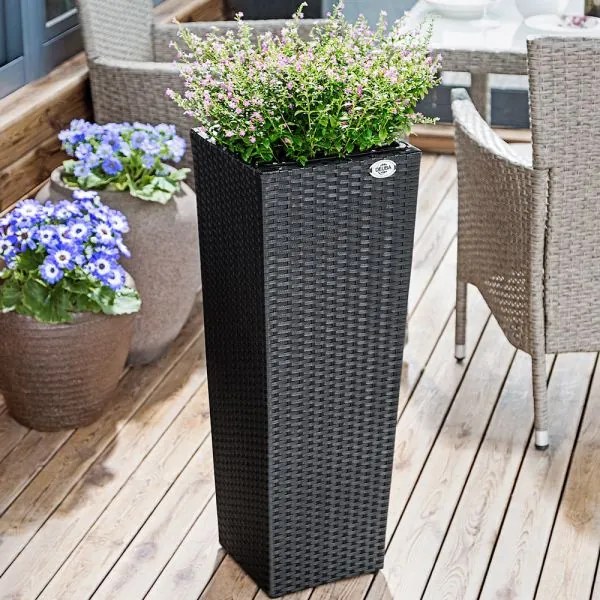 Casaria® 3 db polirattan virágcserep készlet - fekete