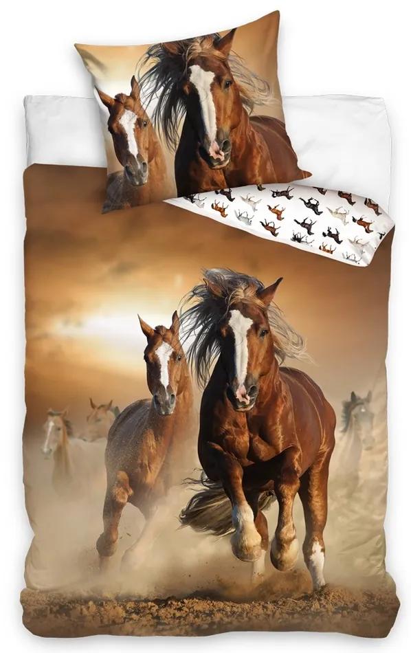 Barna lovas pamut ágynemű, 140 x 200 cm, 70 x 90 cm