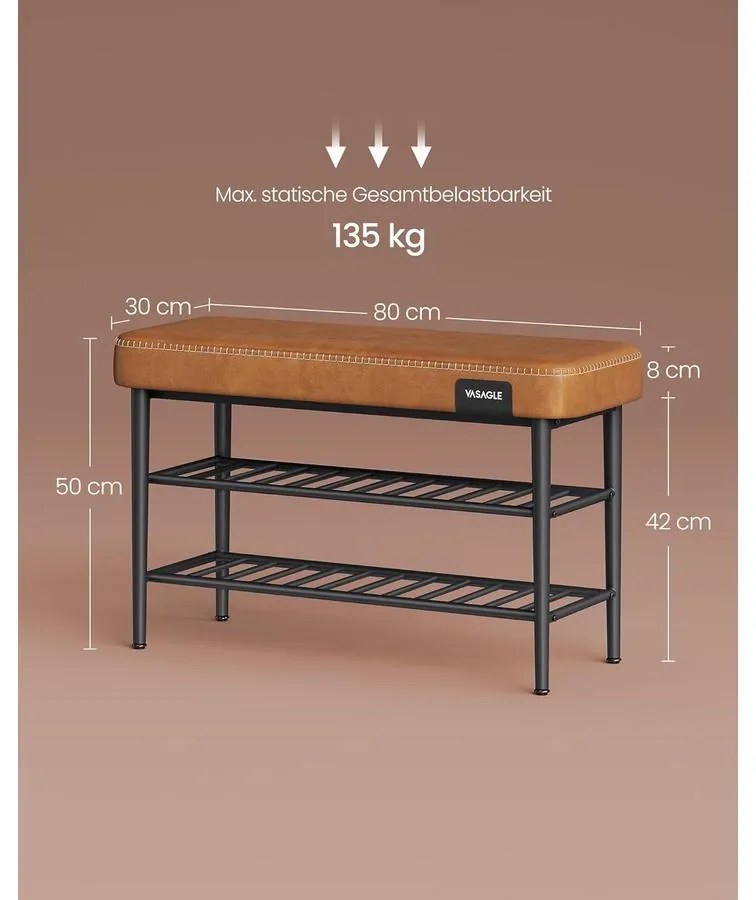 EKHO Cipőpad, Bejárati cipőtartó 30x80x50 cm, karamellbarna