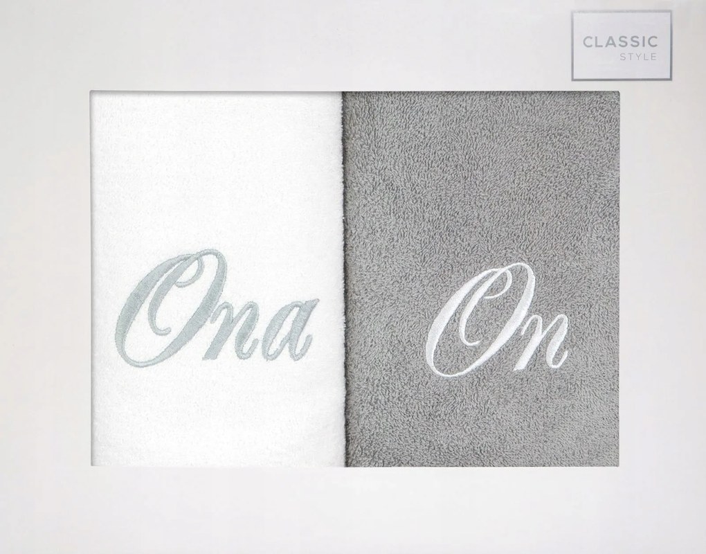 On-Ona törölköző szett 2 db 50x90 Eurofirany fehér hamuszürke