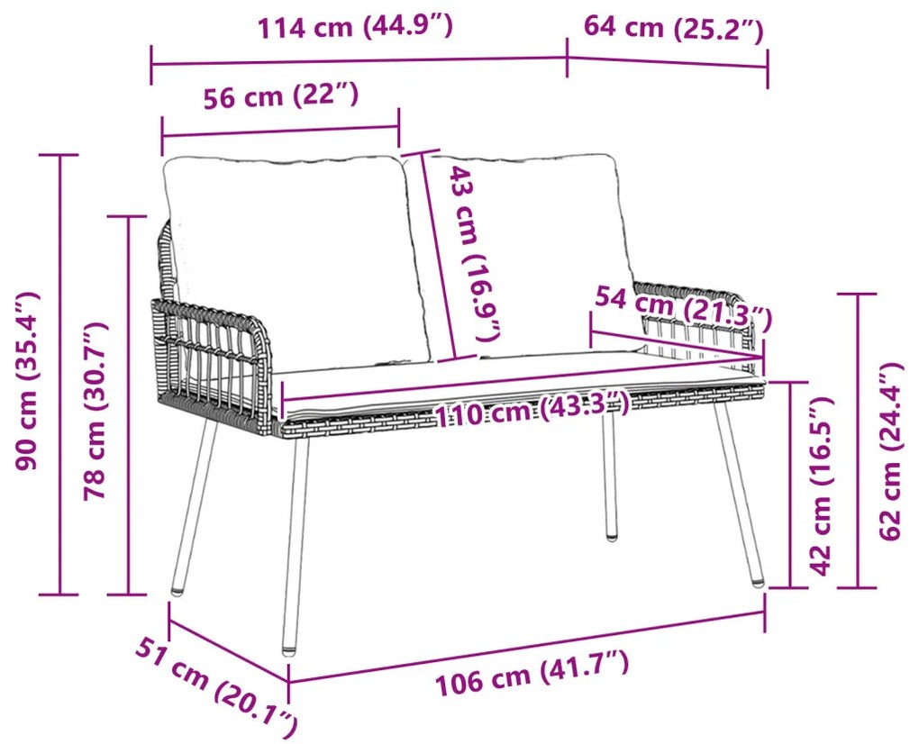 Kerti Pad Natúr 114x64x78 cm Polirattan