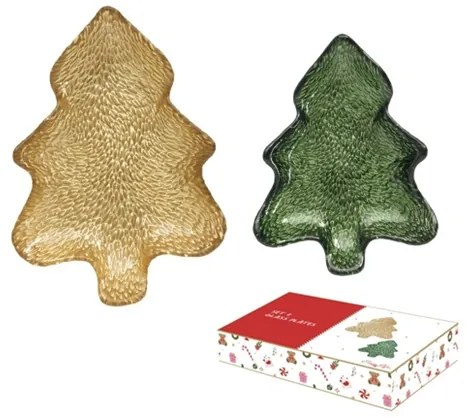 Karácsonyi fenyőfa formájú üvegtál 2 db-os szett díszdobozban Christmas Twist