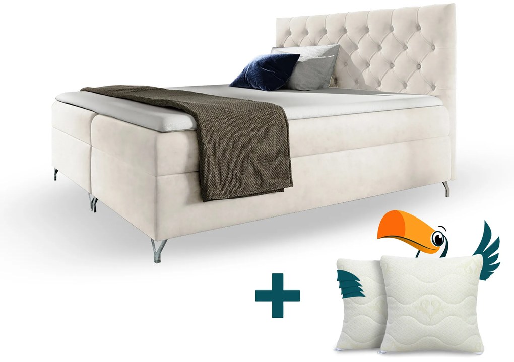 Wilsondo GULIETTE ágyneműtartós kárpitozott boxspring ágy matracokkal - fehér Méret: 160x200