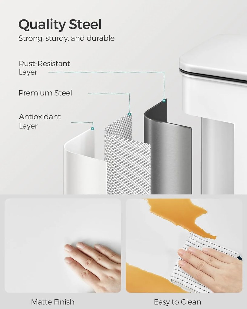 Konyhai szemetes 40l, nagy pedálos kuka 15 szemeteszsák mellékelve, fehér