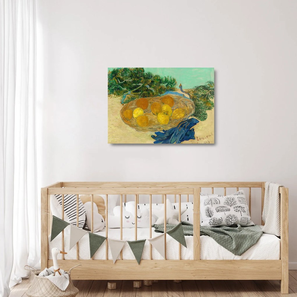 Üveg kép - Vincent van Gogh, Still Life of  Oranges and Lemons with  Blue Gloves, reprodukciók (70x50 cm)