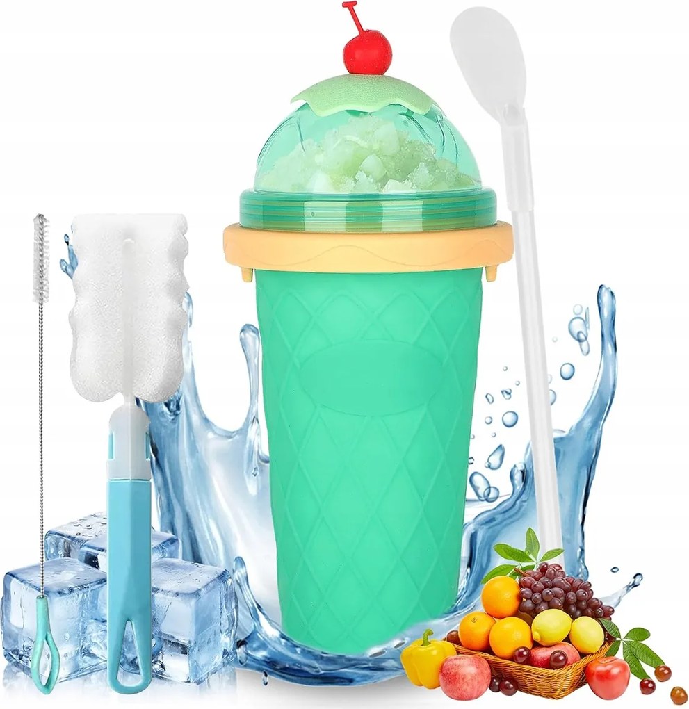 Zöld Sorbet Fagylalt Készítő Bögre Gránit 350ml Kanál+szalma