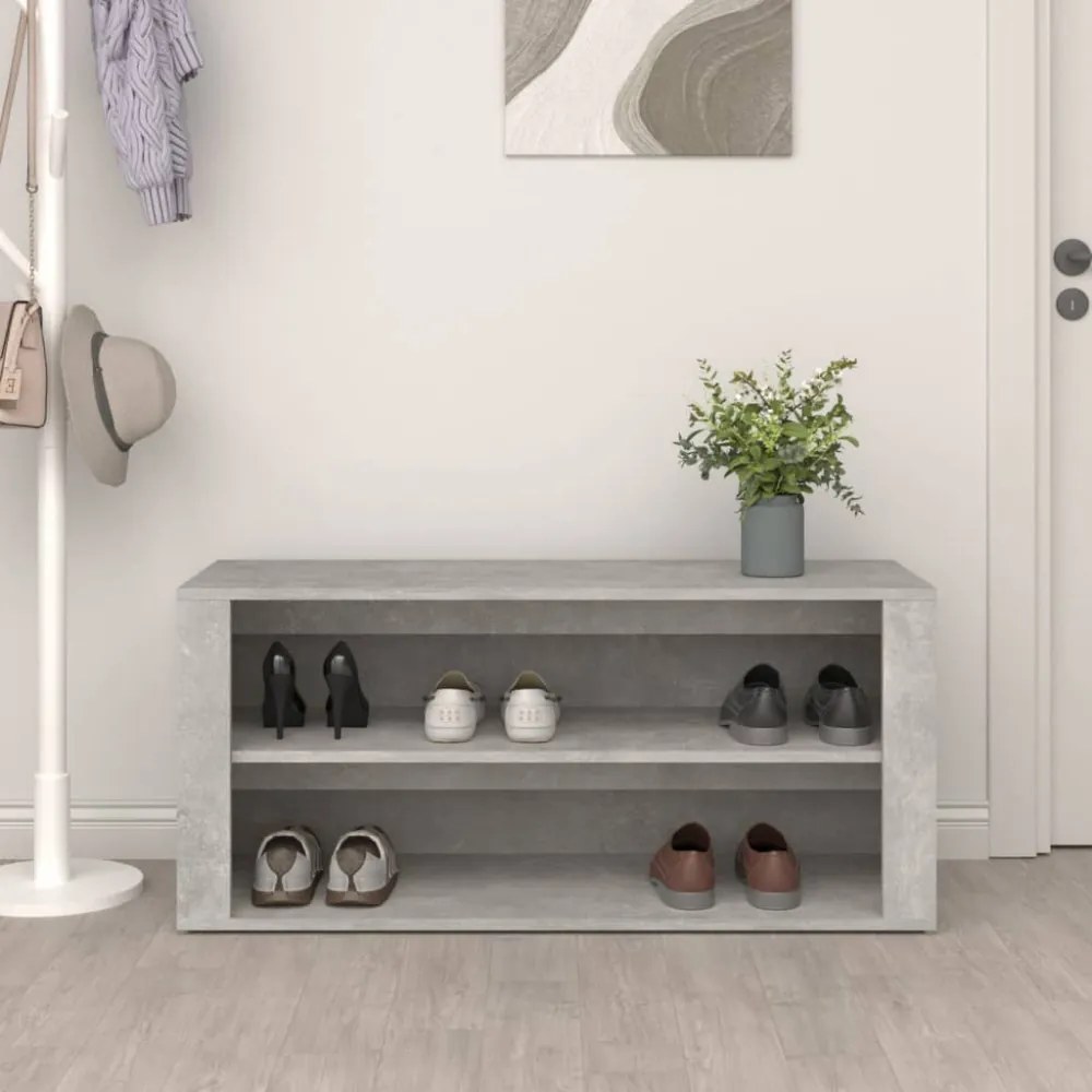 betonszürke szerelt fa cipőtartó 100x35x45 cm