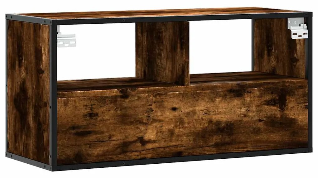 füstös tölgy színű szerelt fa és fém TV-szekrény 80x31x39,5 cm