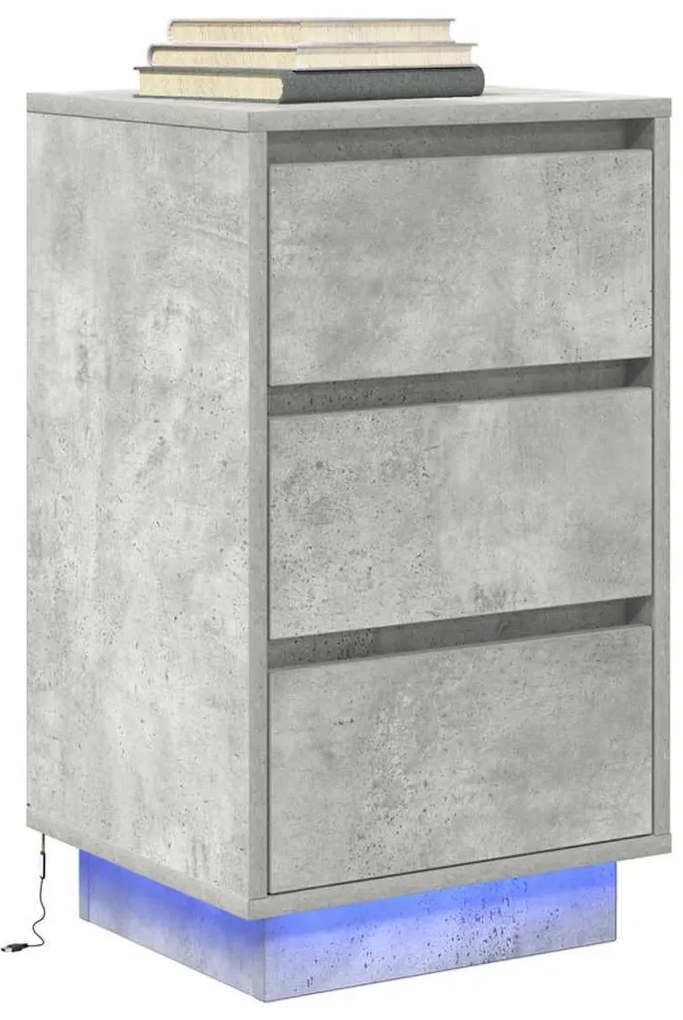 Betonszürke éjjeliszekrény LED-világítással 38x34x65 cm