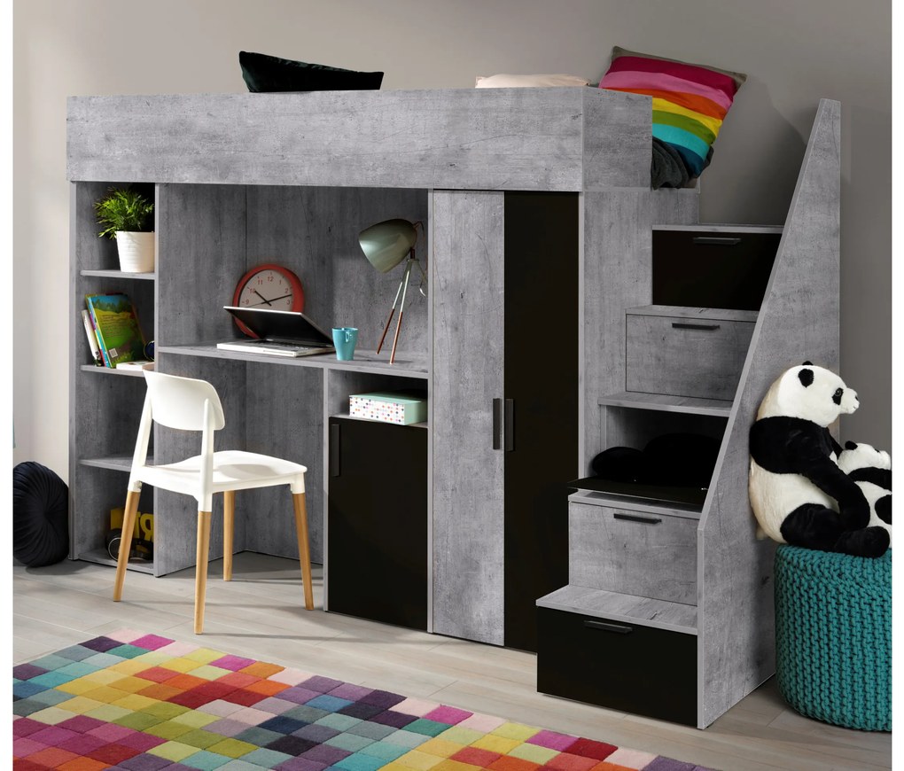 Kombinált gyerekágy 90 cm Kesa 14 (beton + matt fekete). 1085828