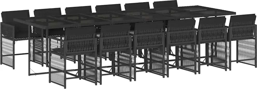 vidaXL 13 részes fekete polyrattan kerti ülőgarnitúra párnákkal
