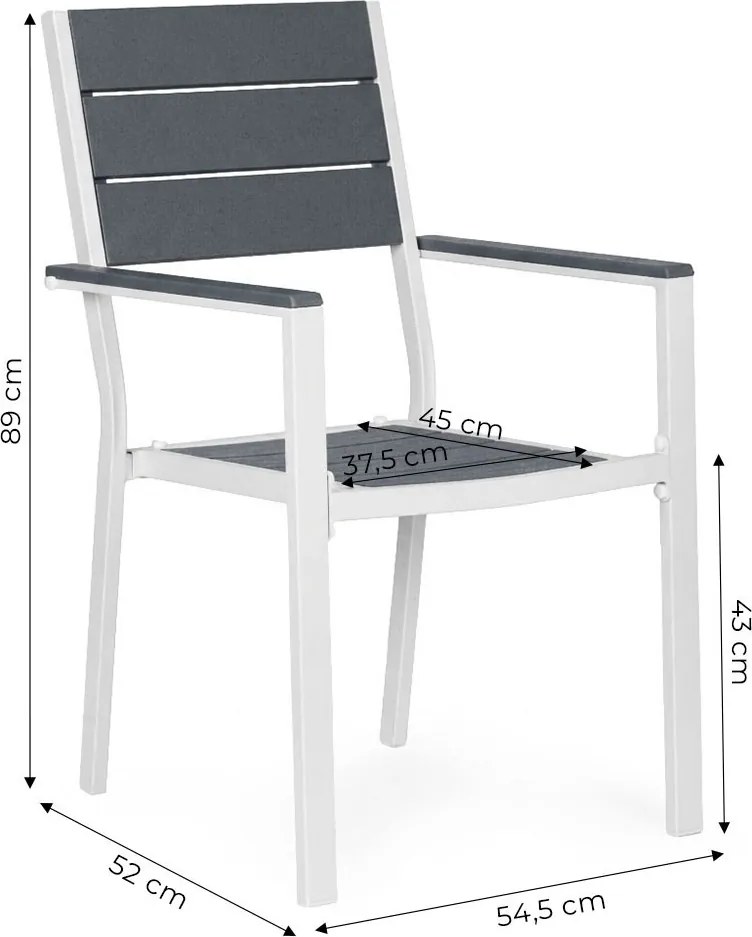 Kerti szék, MultiGarden YC-051KD-4-5, fehér/sötétszürke, 54,5 x 52 x 89 cm, acél keret, HDPE ülő- és háttámla, 150 kg teherbírás, 2 db-os szett