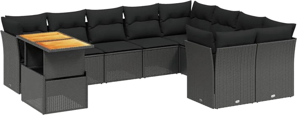 vidaXL 10 részes fekete polyrattan kerti ülőgarnitúra párnákkal