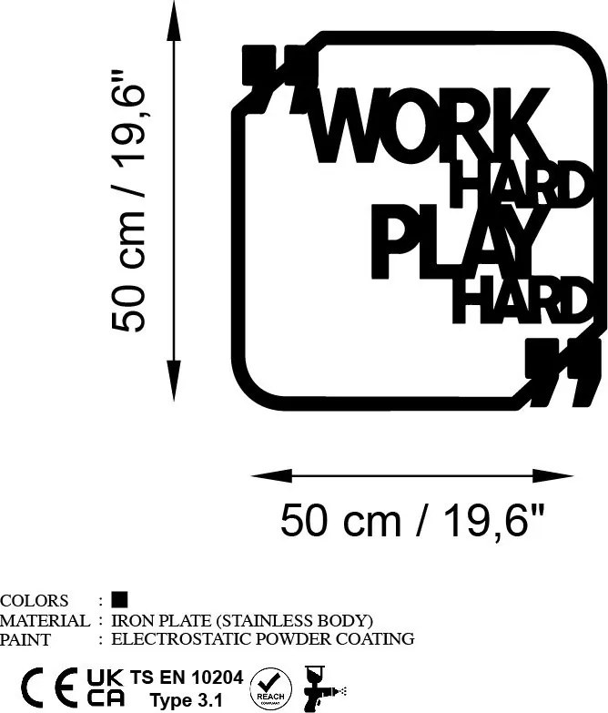 Work fém fali dekoráció, 50×50 cm – TR891TNL3374