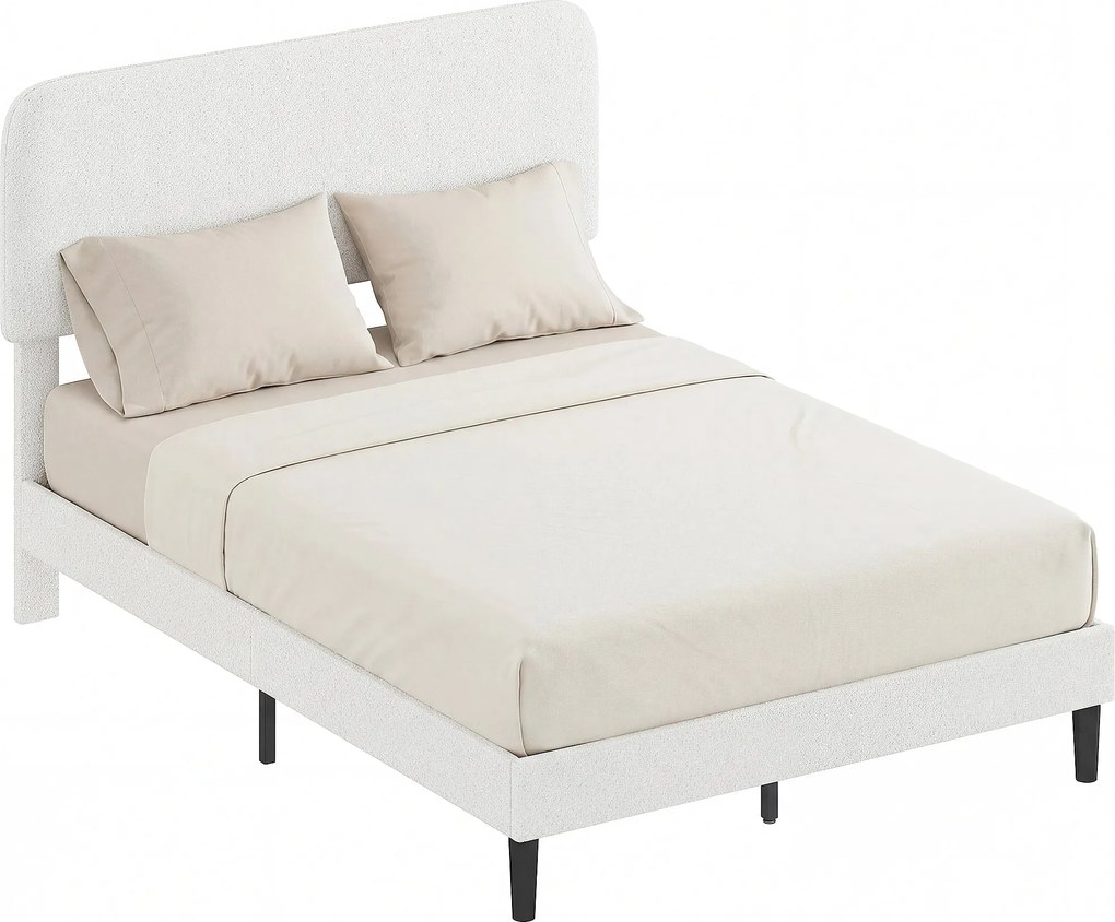 HOMCOM kárpitozott ágy 140 x 200 cm — állítható párnázott teddy-plüss fejtámlával, fém váz, fehér | Aosom