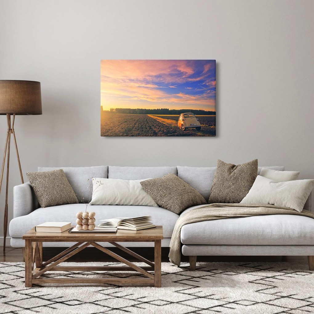 Egy sárga autó képe a mezőn (90x60 cm)