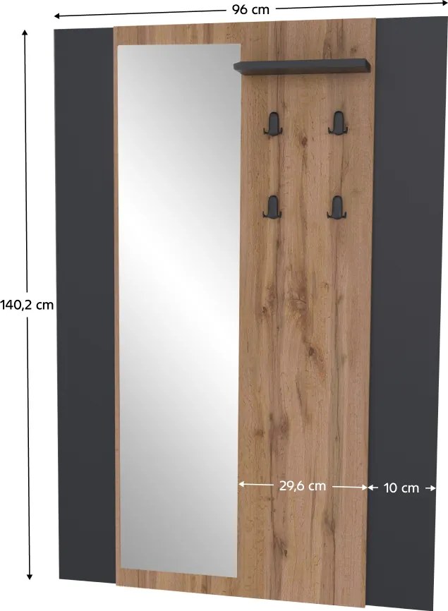 Fogas panel tükörrel, wotan tölgy/fekete, AMONI