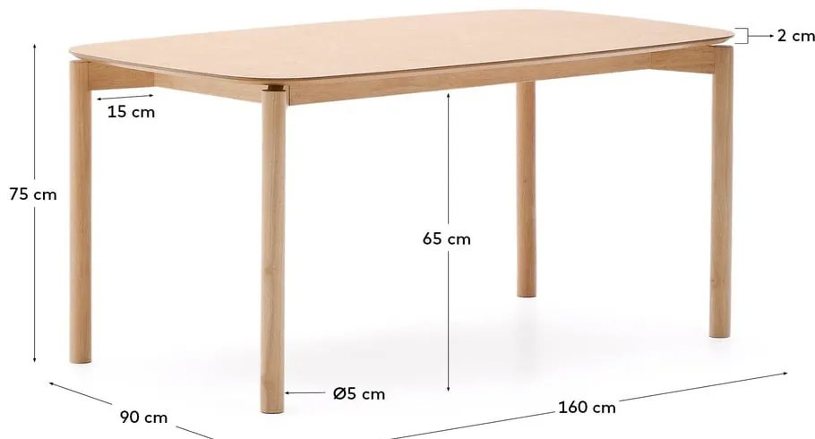 Étkezőasztal kőrisfa dekorral 90x160 cm Indara – Kave Home