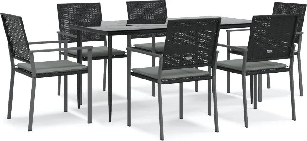 vidaXL 7 részes polyrattan és acél kerti étkezőgarnitúra párnával