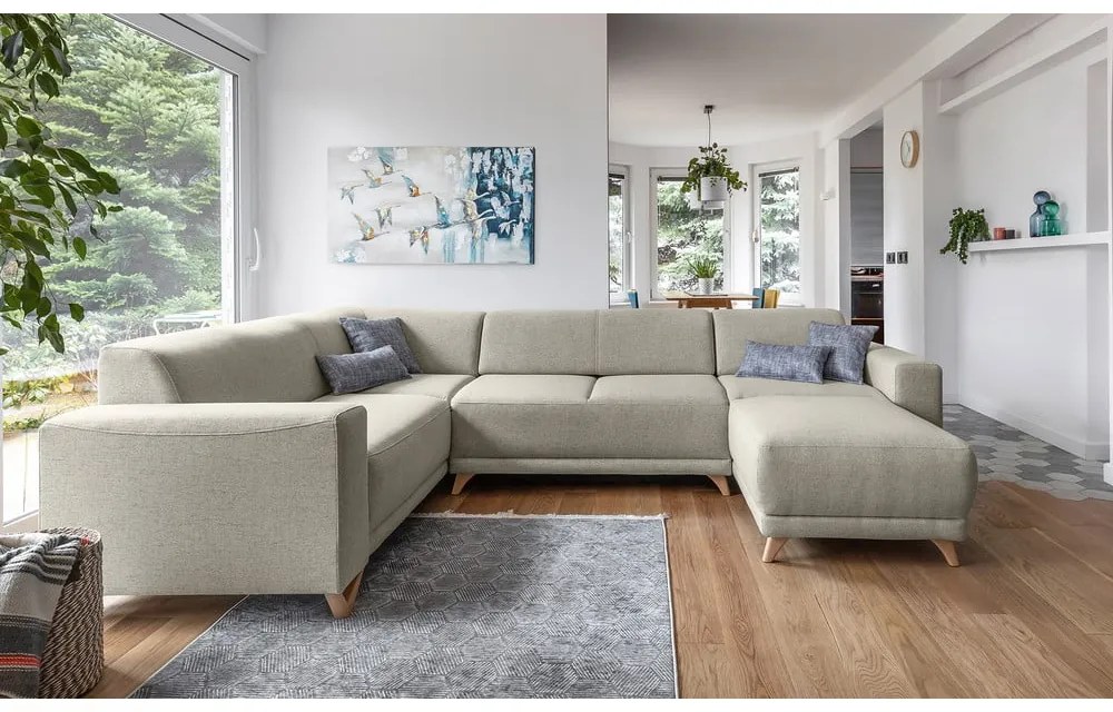 Bézs kinyitható-tárolóhelyes sarokkanapé (bal oldali-U alakú) Classy Sophie – Miuform