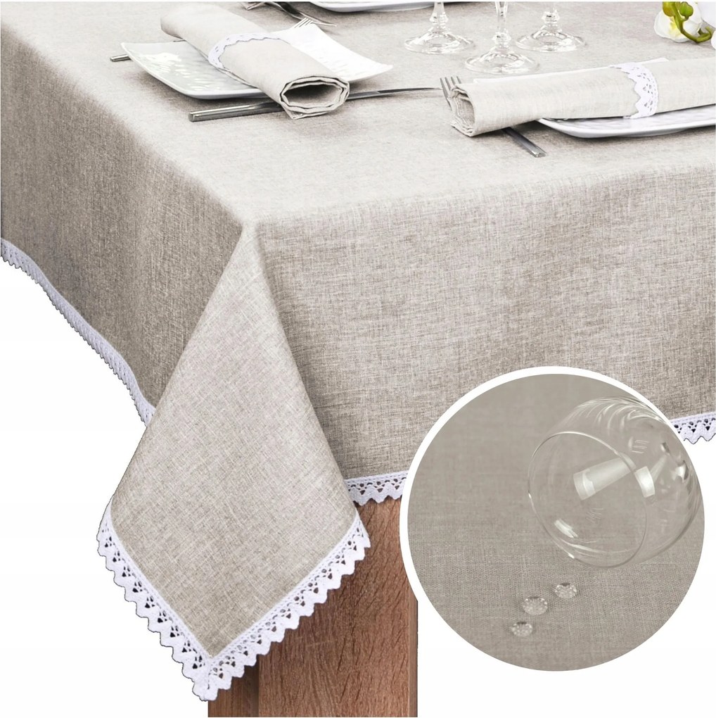 Abrosz Asztalra Csipkével Malaga 200x140 Abrosz Bézs Foltálló