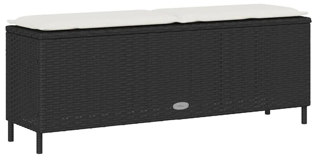 fekete polyrattan kerti pad párnával 110x30x40,5 cm