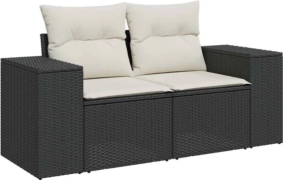 vidaXL 2 személyes fekete polyrattan kerti kanapé párnával