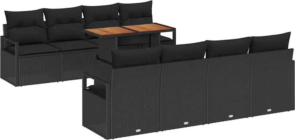 vidaXL Kerti Kanapé Szett tárolóval 9 pcs Fekete Poli rattan