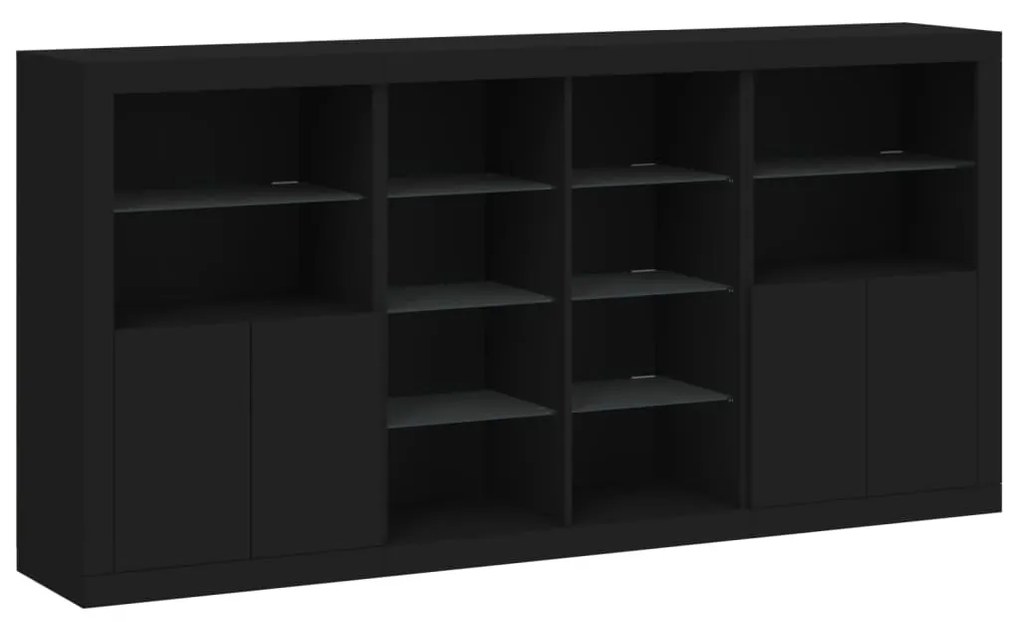 fekete tálalószekrény LED-világítással 202 x 37 x 100 cm