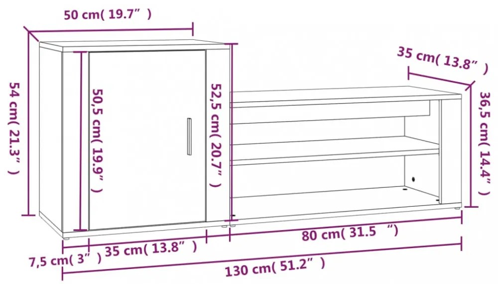 betonszürke szerelt fa cipőszekrény 130x35x54 cm