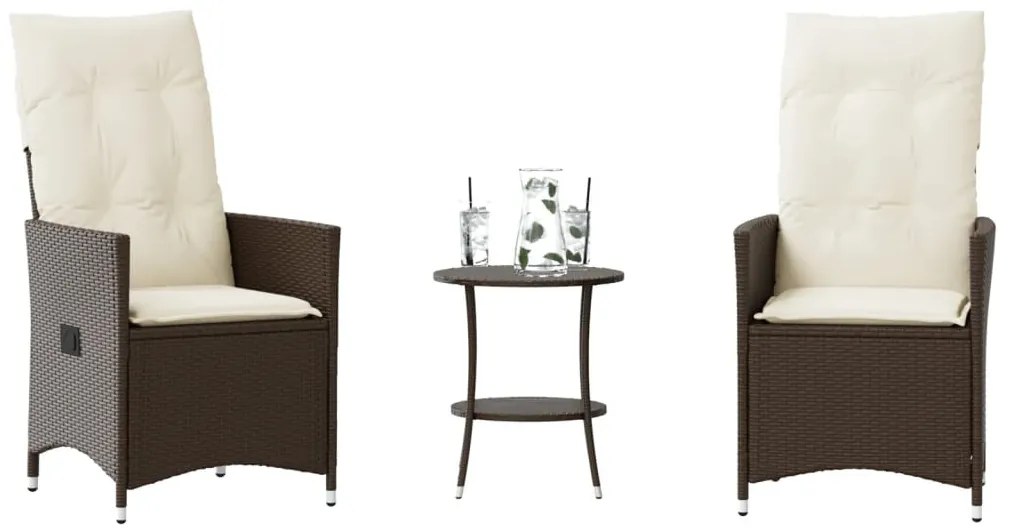 3 részes barna polyrattan bisztrógarnitúra párnákkal
