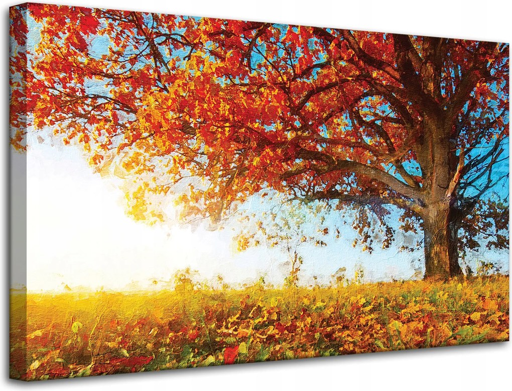Vászonkép Gyönyörű Fa Piros Levelek Ősz 80x50 cm